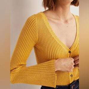 Boden Metallic Preppy Ribbed Cardigan Fitted Mod Colorful Stretch Feminine